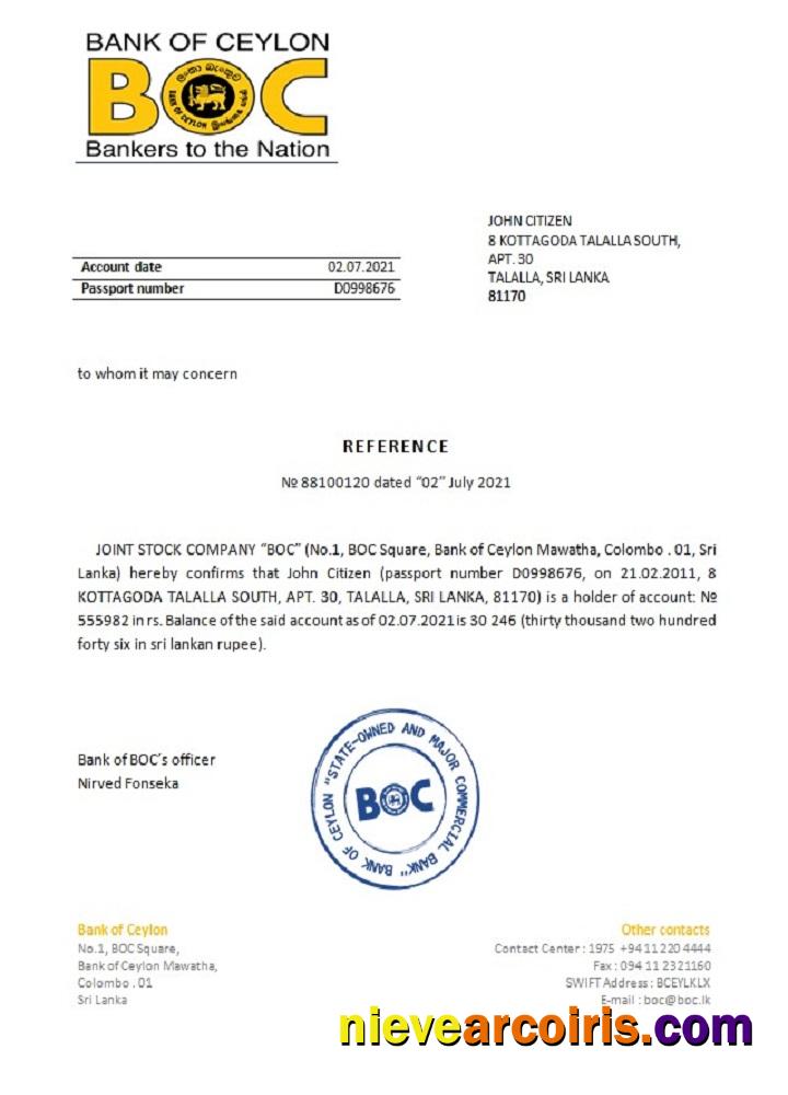 Sri Lanka BOC reference